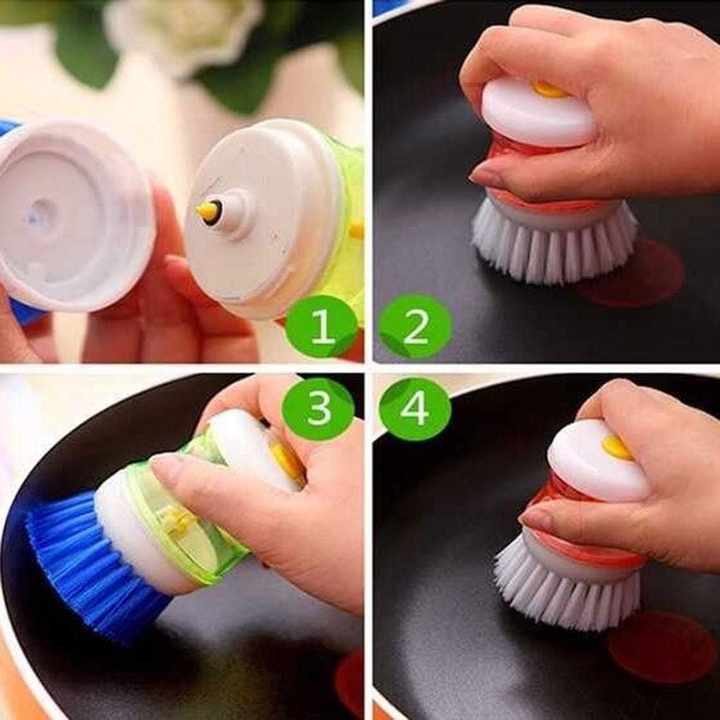 Cleaning Brush with Soap Dispenser for Kitchen Sink Dish Washer (3 x 2.5 inches, Random Color)