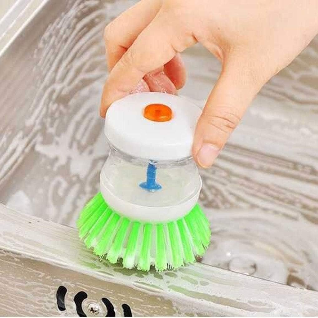 Cleaning Brush with Soap Dispenser for Kitchen Sink Dish Washer (3 x 2.5 inches, Random Color)